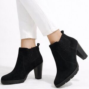 Paul Green Black Suede Leather Chelsea Platform Sole Ankle Boots Size 9 US